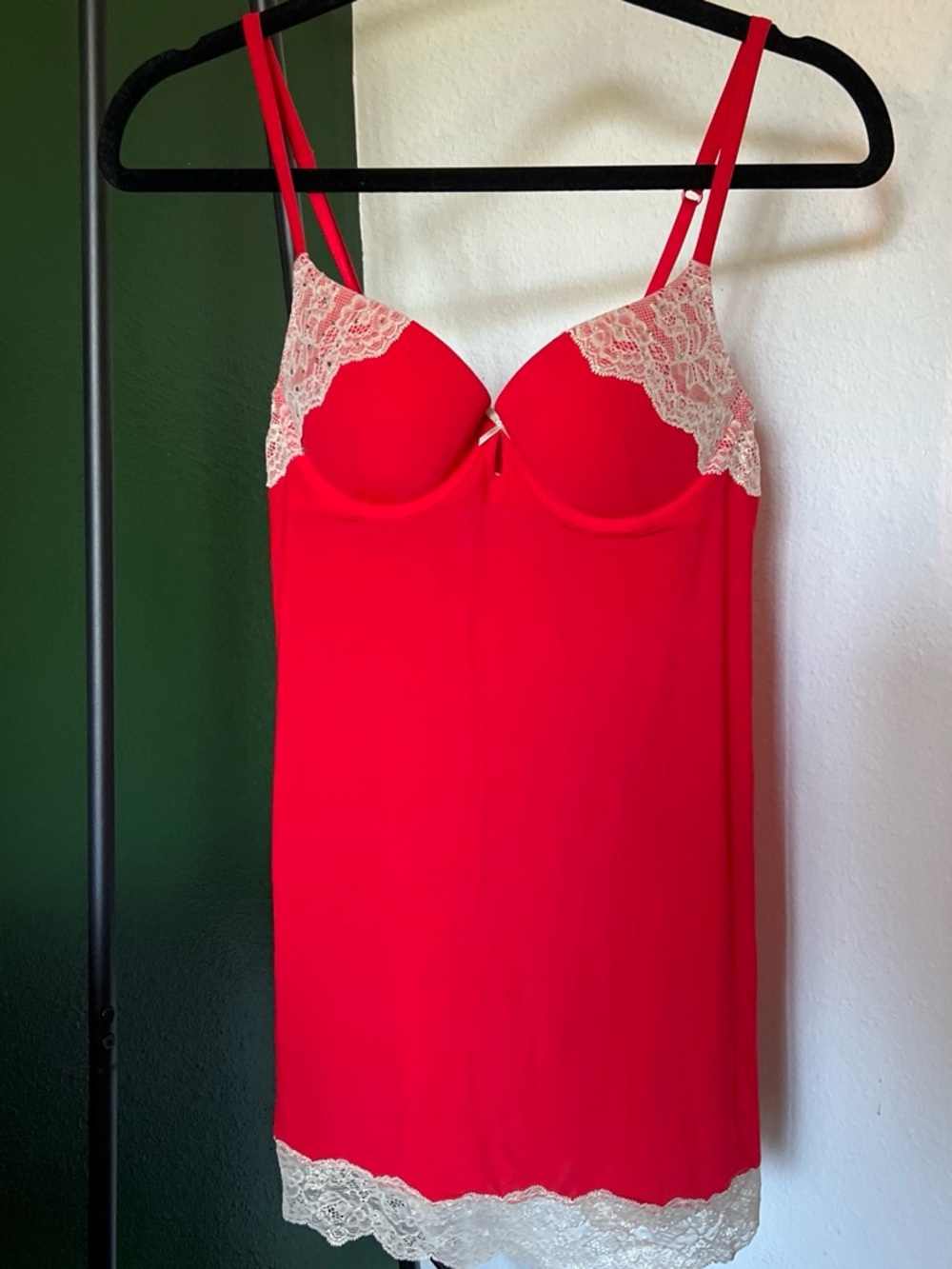 Vintage y2k Victoria’s Secret Red Lace-Trim Slip Dress with Contrast Lace
